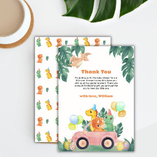 Tropical Hatching Soon Dino Car Boy Baby Shower Thank You Card