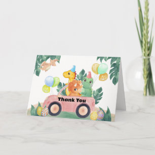 Tropical Hatching Soon Dinosaur Car Baby Shower Thank You Card