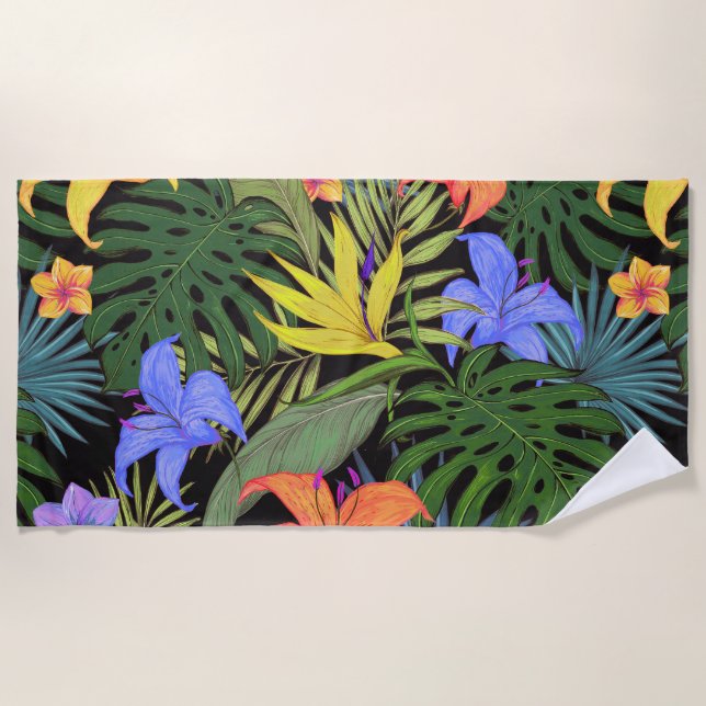 Tropical Hawaii Aloha Flower Graphic Beach Towel (Front)