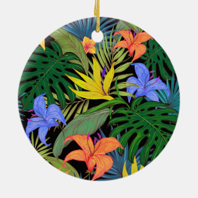 Tropical Hawaii Aloha Flower Graphic Ceramic Ornament (Back)