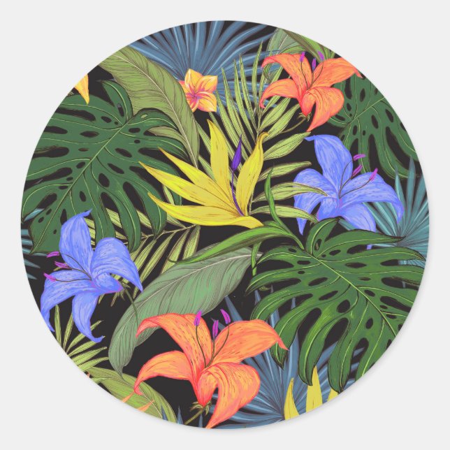 Tropical Hawaii Aloha Flower Graphic Classic Round Sticker (Front)
