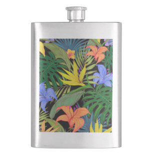 Tropical Hawaii Aloha Flower Graphic Hip Flask