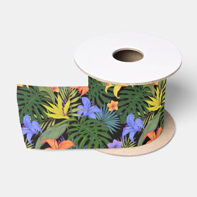 Tropical Hawaii Aloha Flower Graphic Satin Ribbon (Spool)
