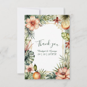 Tropical Hawaii boho palms floral Wedding Thank You Card