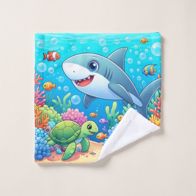 Tropical/Hawaii colorful underwater shark & turtle (Gant de toilette)