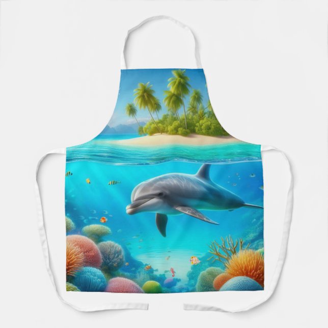 Tropical/Hawaii colourful underwater dolphin Apron (Front)