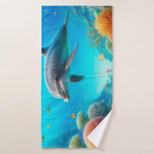 Tropical/Hawaii colourful underwater dolphin Bath Towel