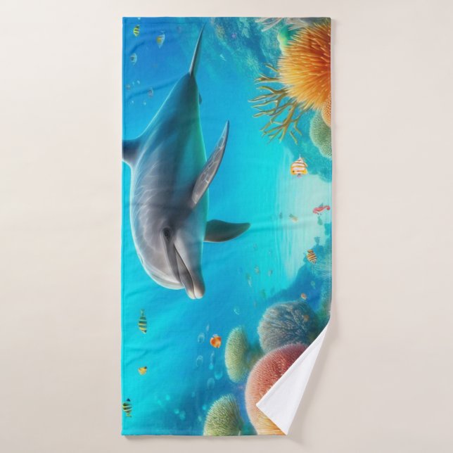 Tropical/Hawaii colourful underwater dolphin Bath Towel (Bath Towel)
