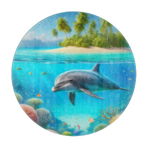 Tropical/Hawaii colourful underwater dolphin Cutting Board