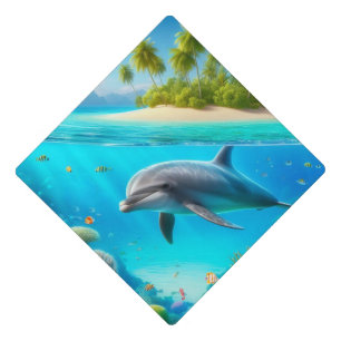 Tropical/Hawaii colourful underwater dolphin Graduation Cap Topper