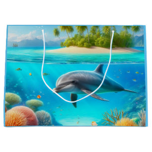 Tropical/Hawaii colourful underwater dolphin Large Gift Bag