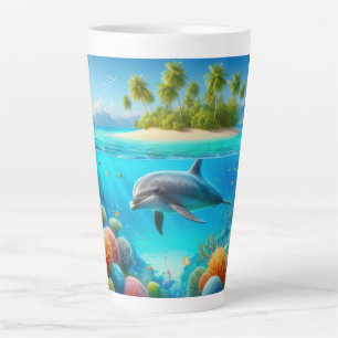Tropical/Hawaii colourful underwater dolphin Latte Mug
