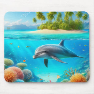 Tropical/Hawaii colourful underwater dolphin Mouse Pad