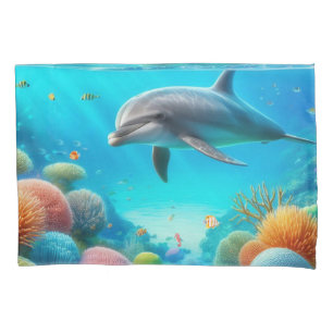 Tropical/Hawaii colourful underwater dolphin Pillowcase