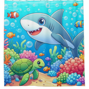 Tropical/Hawaii colourful underwater shark & turtl