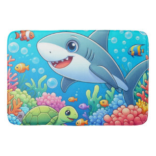 Tropical/Hawaii colourful underwater shark & turtl Bath Mat