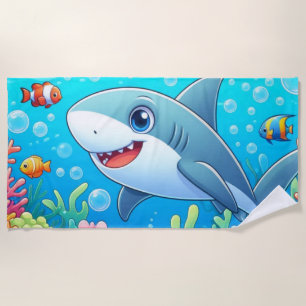 Tropical/Hawaii colourful underwater shark & turtl Beach Towel