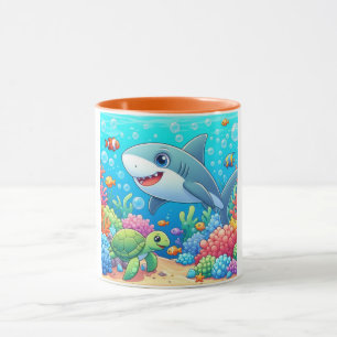 Tropical/Hawaii colourful underwater shark & turtl Mug