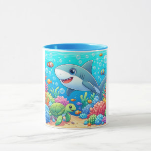 Tropical/Hawaii colourful underwater shark & turtl Mug