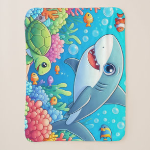 Tropical/Hawaii colourful underwater shark & turtl Sherpa Blanket
