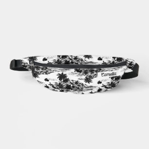Tropical Hawaii Island Black & White Name Custom Fanny Pack