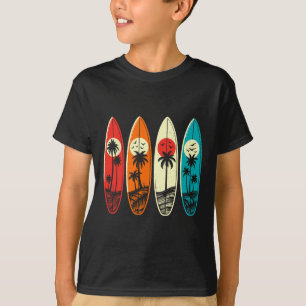 Tropical Hawaii Palm Surfing Beach Surfboard Retro T-Shirt
