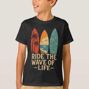Tropical Hawaii Palm Tree Surfing Beach Surfboard T-Shirt