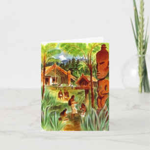 Tropical Hawaii Tiki Mahalo Thank You TY Card