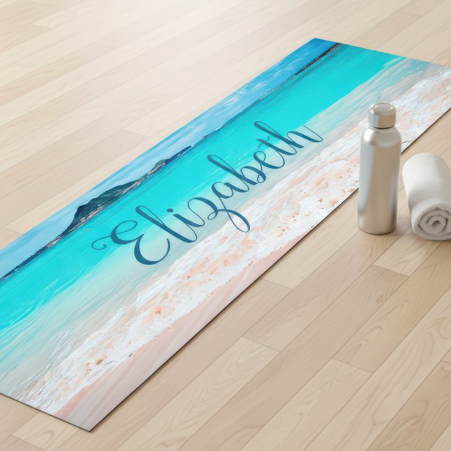 Tropical Hawaii Turquoise Ocean Beach Personalized Yoga Mat (Creator Uploaded)