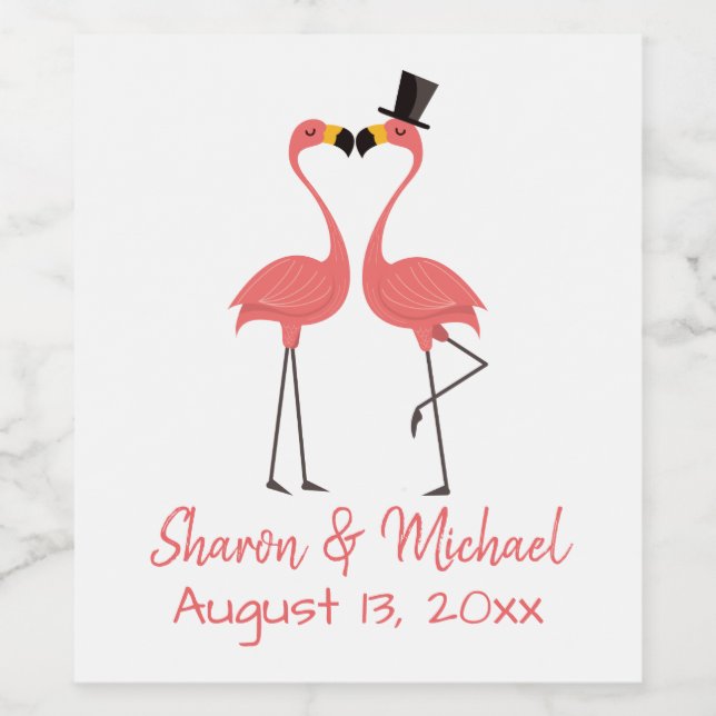 Tropical Hawaiian Beach Pink Flamingo Wedding  Wine Label (Single Label)