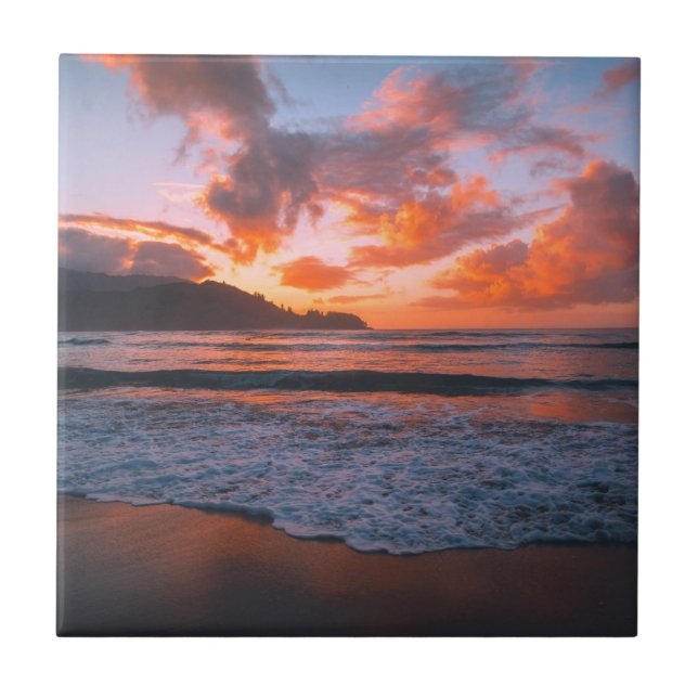 Tropical Hawaiian Beach Sunset Tile (Front)