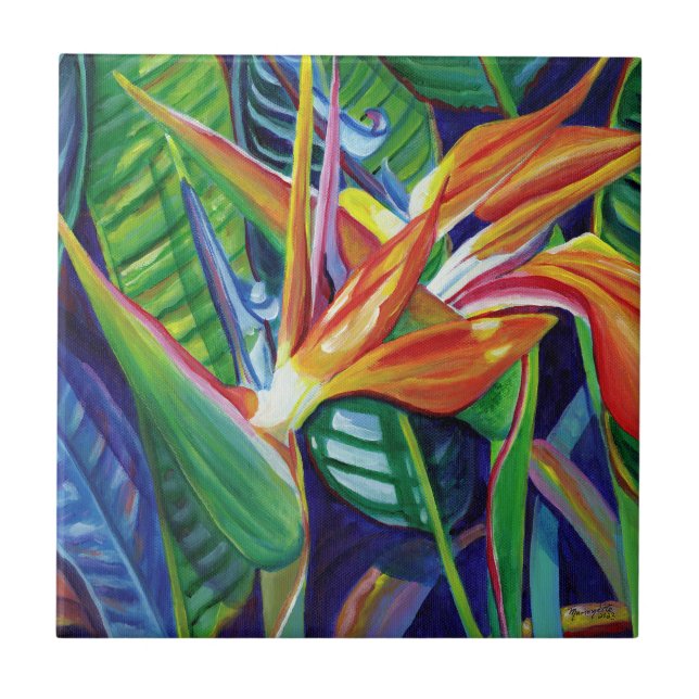 Tropical Hawaiian Bird of Paradise Tile (Front)