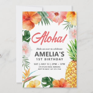 Tropical Hawaiian Birthday Party Invitation 