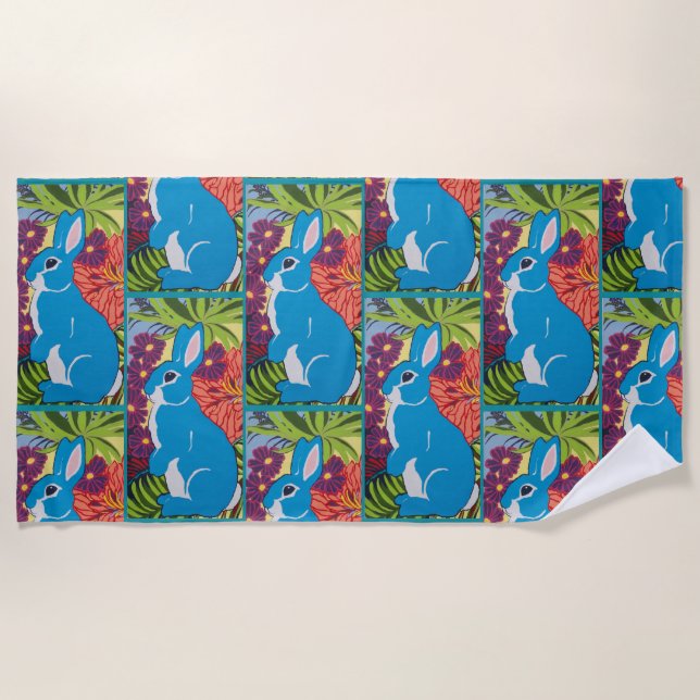 Tropical Hawaiian Bunny Rabbit Design Beach Towel (Front)