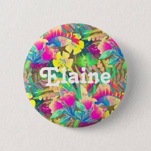 Tropical Hawaiian floral and foliage colourful 2 Inch Round Button