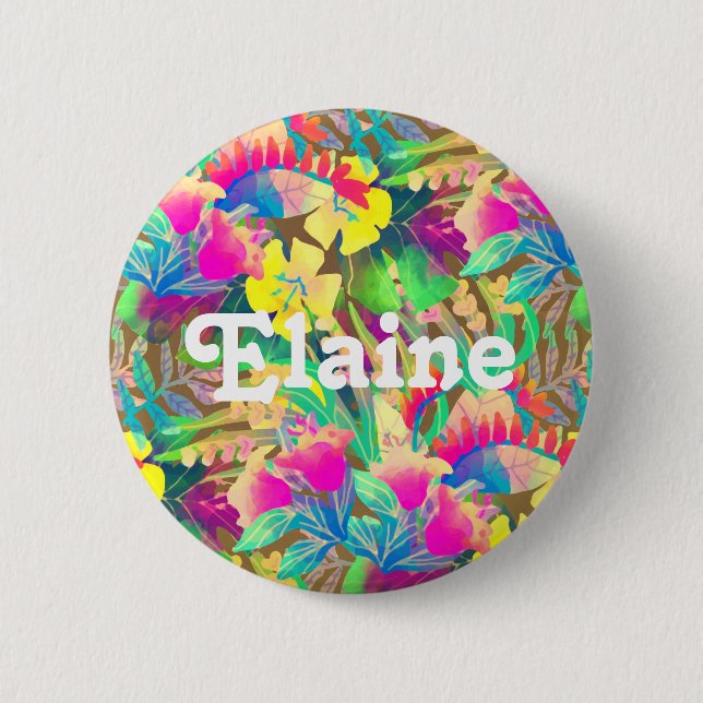Tropical Hawaiian floral and foliage colourful  2 Inch Round Button (Front)