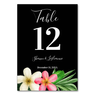 Tropical Hawaiian Floral Black Table Number