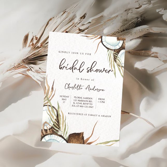 Tropical Hawaiian Floral & Coconut Bridal Shower Invitation (Creator Uploaded)