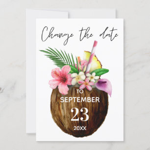 Tropical Hawaiian Floral Coconut Change the Date Invitation