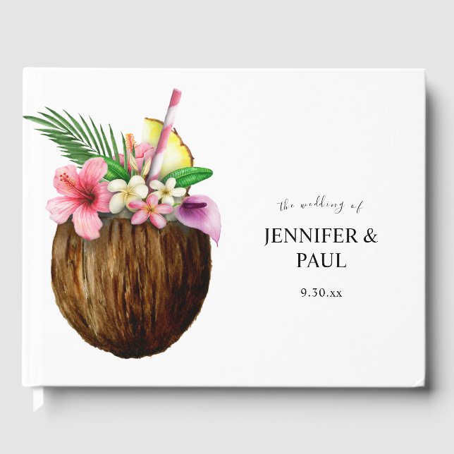 Tropical Hawaiian Floral & Coconut Guest Book (Front)