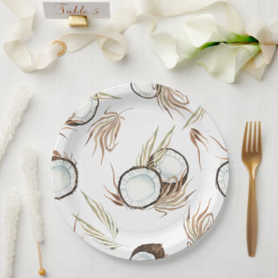 Tropical Hawaiian Floral & Coconut party Paper Plate