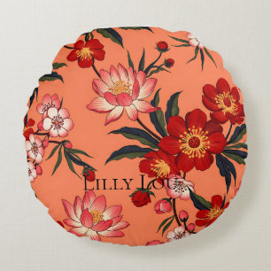Tropical Hawaiian Floral Pattern Round Pillow