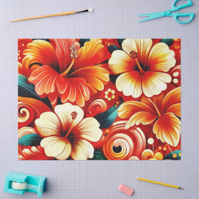 Tropical Hawaiian Flower Hibiscus Orange Decoupage Tissue Paper (Craft)
