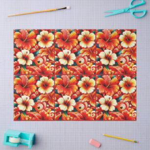 Tropical Hawaiian Flower Hibiscus Orange Decoupage Tissue Paper
