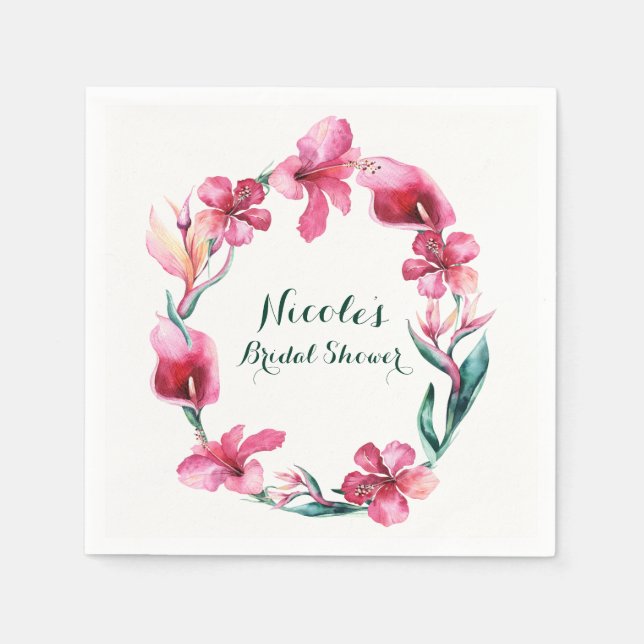 Tropical Hawaiian Flowers Elegant Wedding Party Napkin (Front)