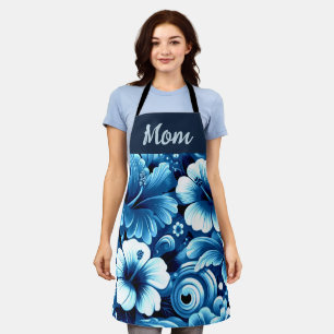 Tropical Hawaiian Flowers Hibiscus Blue Pattern Apron