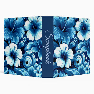 Tropical Hawaiian Flowers Hibiscus Blue Pattern Binder