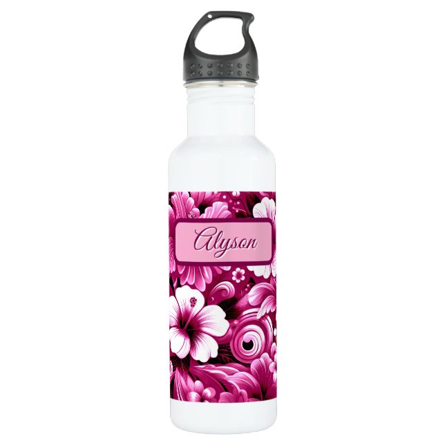 Tropical Hawaiian Flowers Hibiscus Personalized 710 Ml Water Bottle (Front)