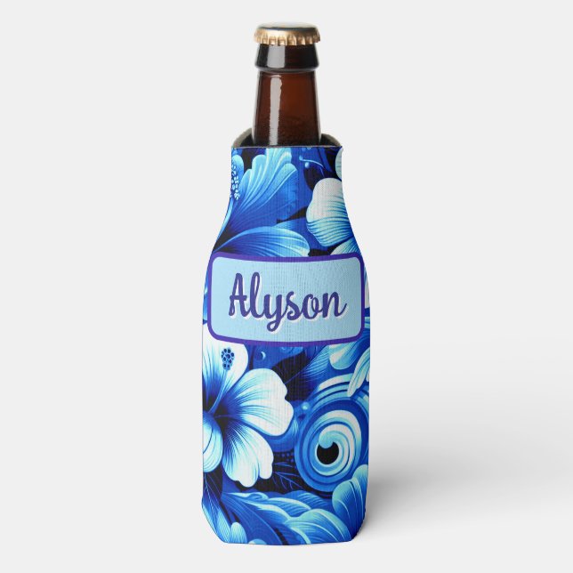 Tropical Hawaiian Flowers Hibiscus Personalized Bottle Cooler (Bottle Front)