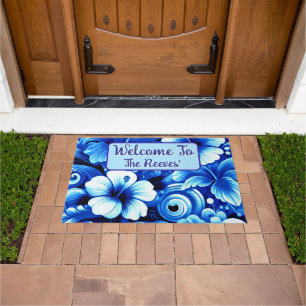 Tropical Hawaiian Flowers Hibiscus Personalized Doormat